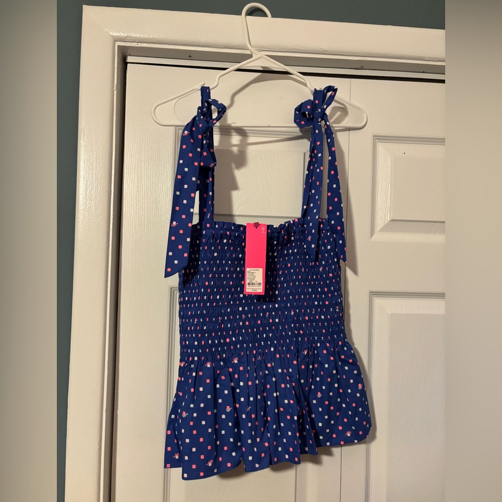 Lilly Pulitzer Navy and Coral Smocked Top